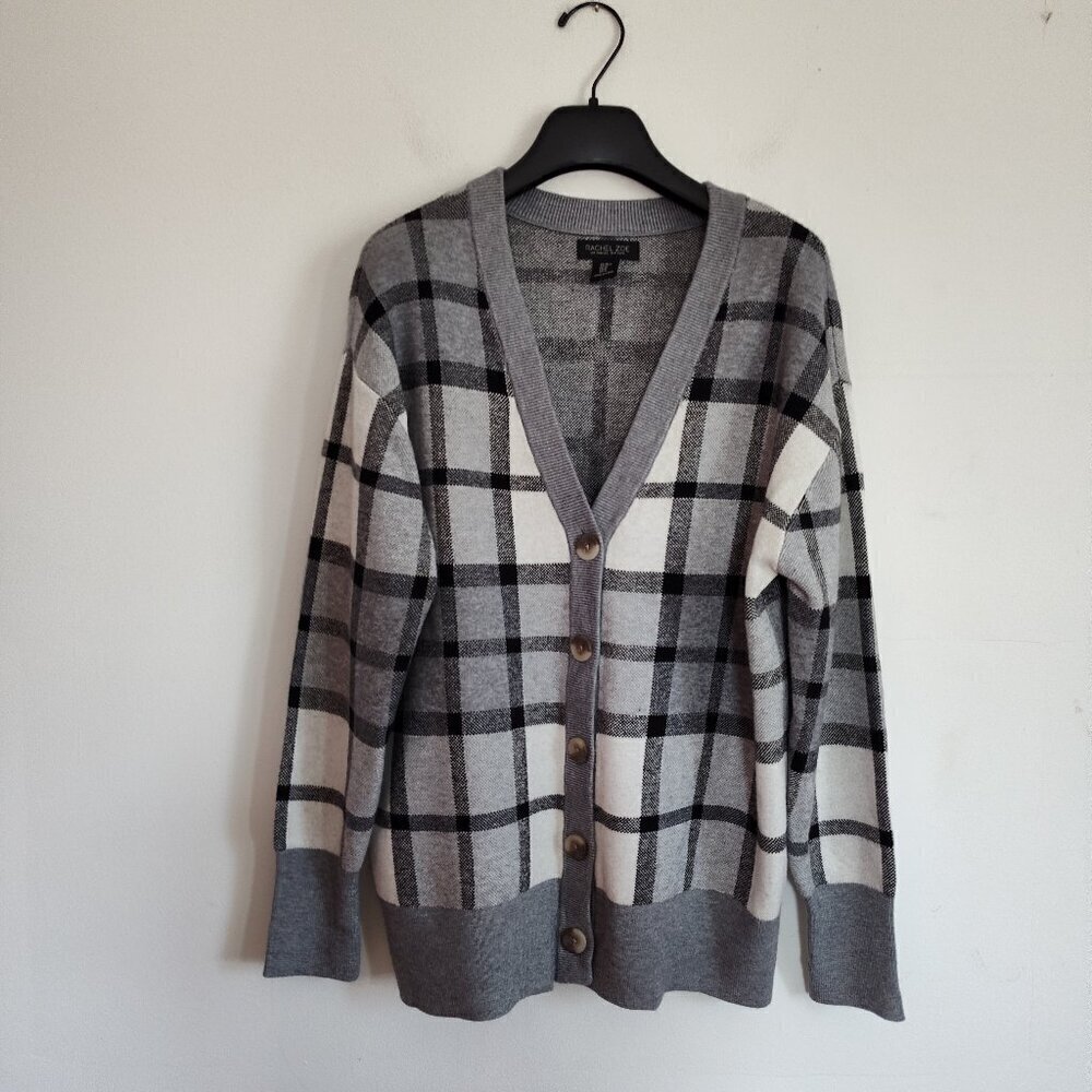 Rachel Zone Grey Plaid Cardigan